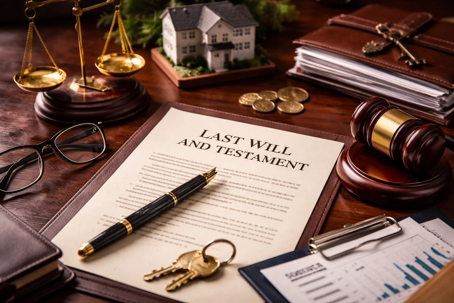 estate planning documents with real estate appraisal and property valuation materials on desk