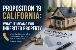 Proposition 19 California inherited property tax reassessment with house model and documents
