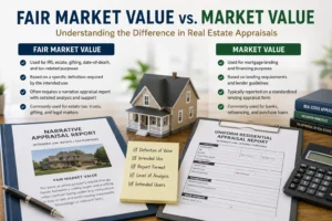 Fair Market Value vs Market Value comparison for real estate appraisal reports used in IRS, estate, gifting, and lending assignments.