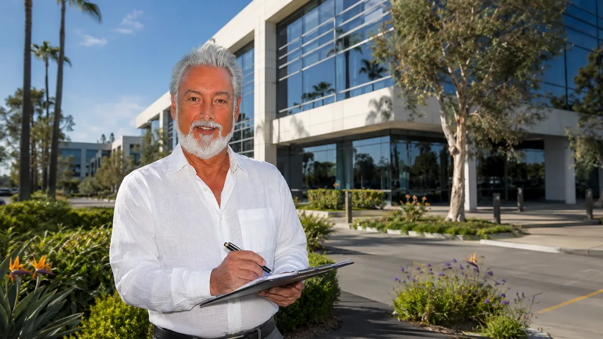 David R. Collins evaluating a modern office property in Southern California