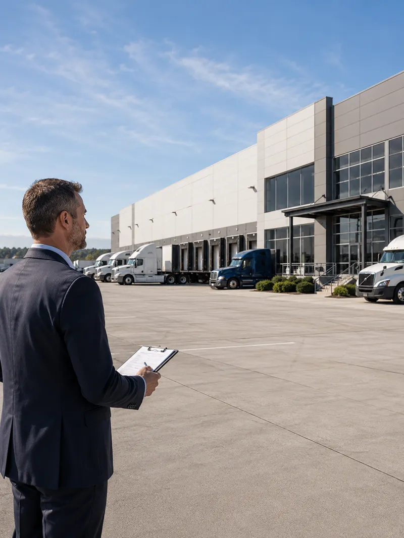Certified appraiser inspecting a truck terminal property in California