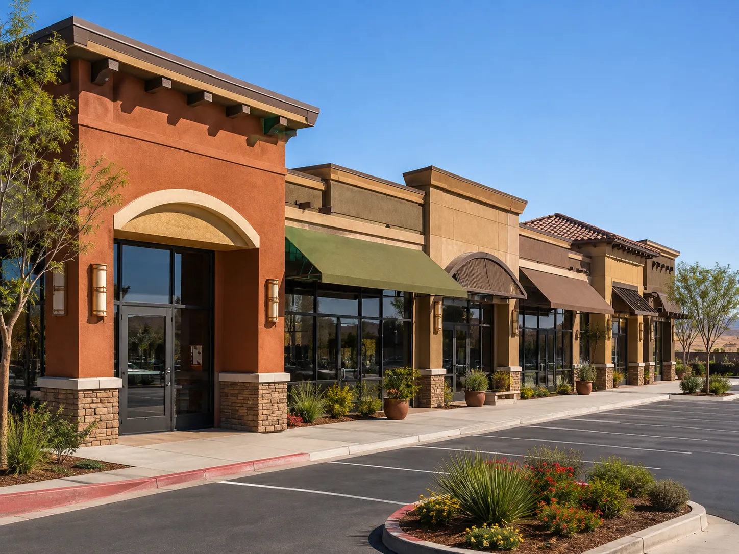 California strip mall with storefronts parking and site improvements