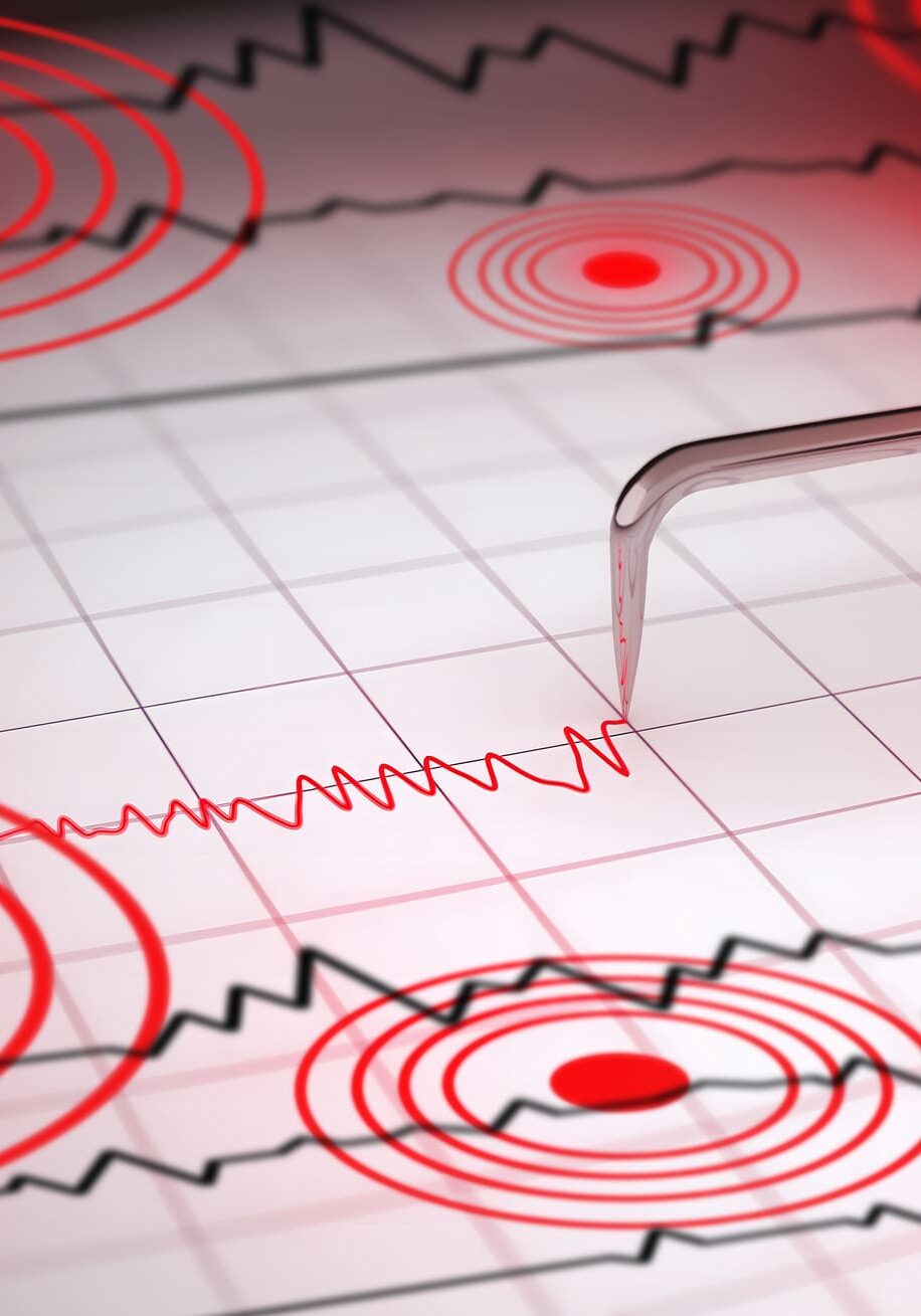 Seismic Waves Analysis A red and white table with some lines on it